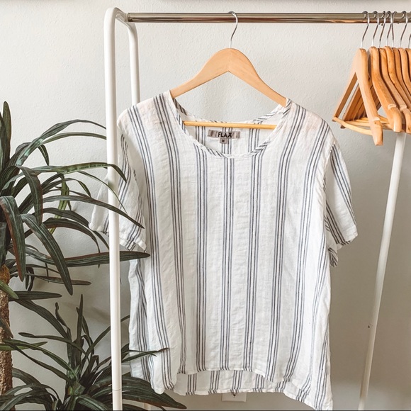 Flax Tops - Flax Linen Striped Blouse